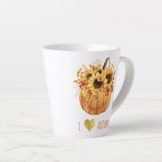 l愛の秋の水の色ひまわりカボチャ カフェラテマグ (右アングル)