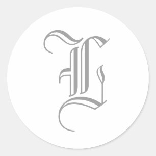 L文字モノグラムステッカー灰色の旧英語 ラウンドシール