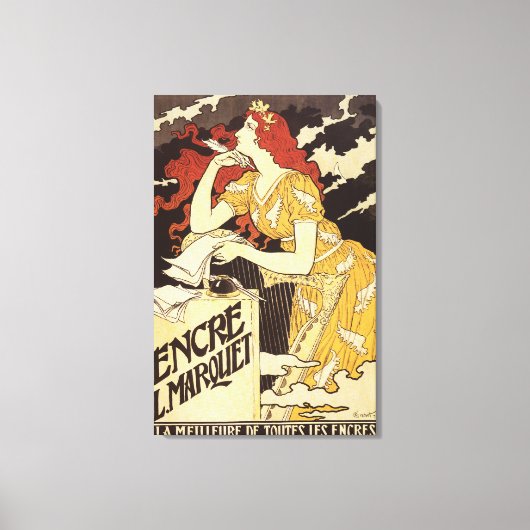 L.マルケインクレッド頭の女性&ハープ キャンバスプリント (正面)