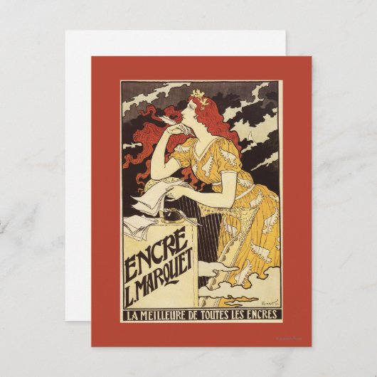 L.マルケインクレッド頭の女性&ハープ ポストカード (正面/裏面)