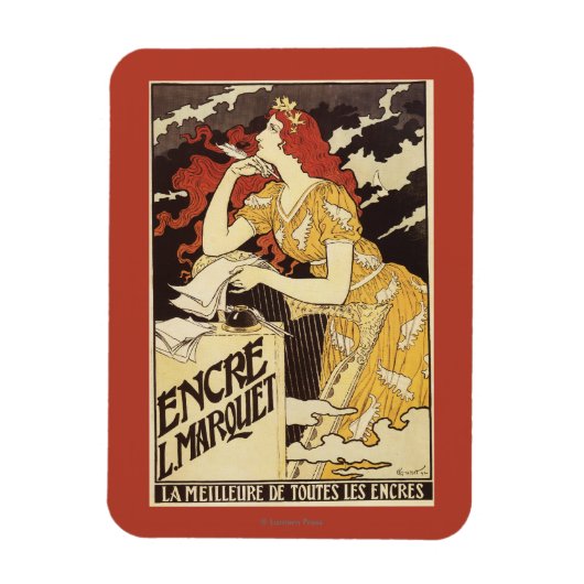 L.マルケインクレッド頭の女性&ハープ マグネット (縦)