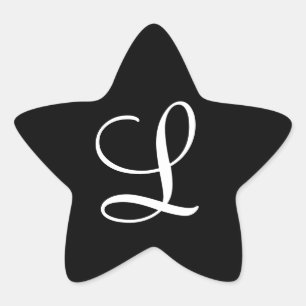 "L"モノグラムイニシャルホワイトオンブラック 星シール