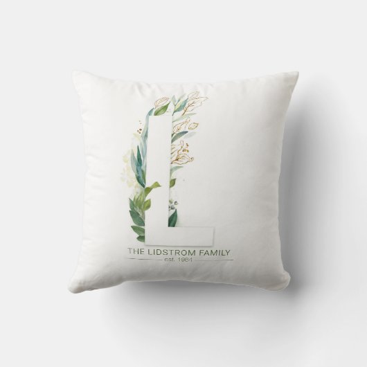 L モノグラム エレガント ゴールド グリーンネリー ファミリー ネーム クッション (裏面)