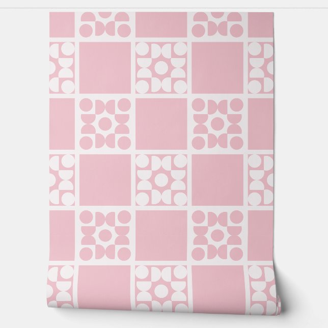 (L) 2502223A Retro Geometric Tiles Pink 壁紙 (ほどく)