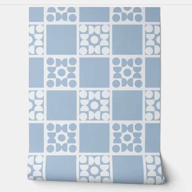 (L) 2502223B Retro Geometric Tiles Blue 壁紙 (ほどく)