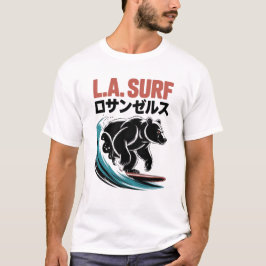 L.A.サーフベア日本語タイポグラフィー Tシャツ