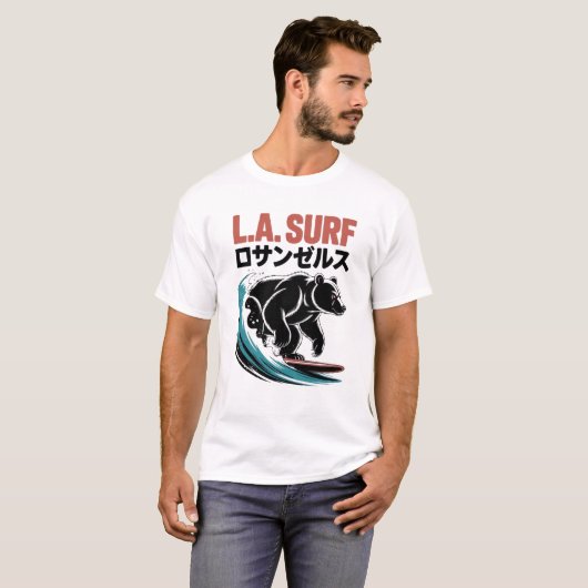 L.A. Surf Bear Japanese Typography Tシャツ (正面フル)