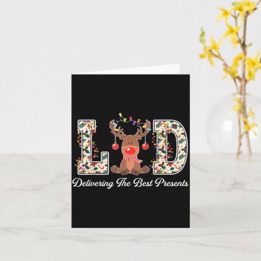 L&amp;d Delivering The Nurse Reindeer Christmas  カード (黄色い花)