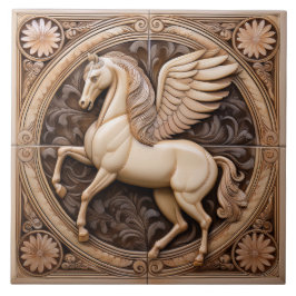 L Beige faux relief Art Nouveau Winged Horse タイル