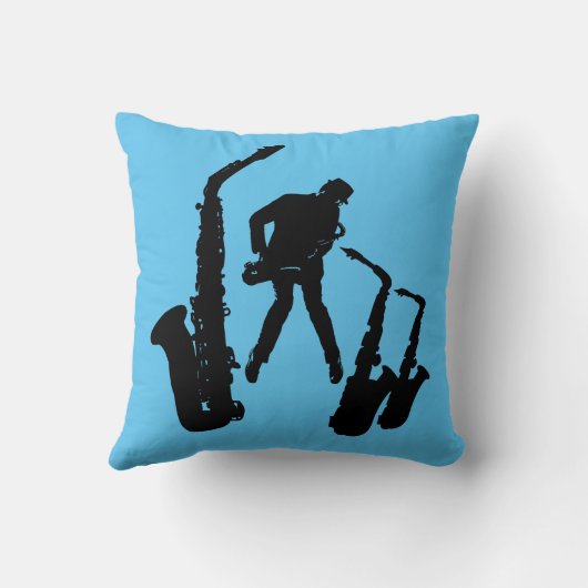 L Jazzman Black Saxophonist 2 Sax Jazz Blue Pillow クッション (裏面)