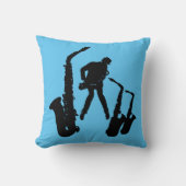 L Jazzman Black Saxophonist 2 Sax Jazz Blue Pillow クッション (正面)