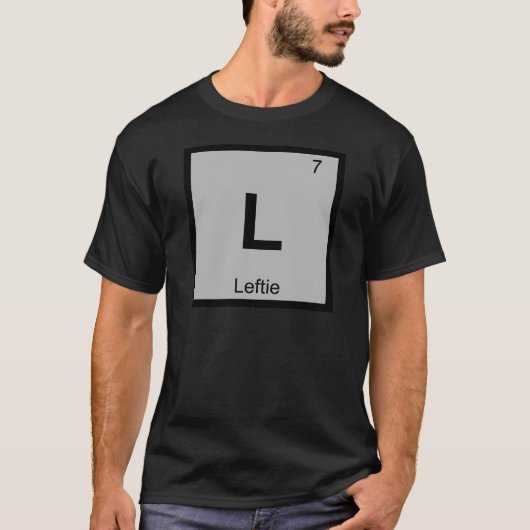 L - Leftie化学周期表の記号 Tシャツ (正面)