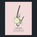 L Letter Monogram Blush Floral Decor ポスター<br><div class="desc">Flower Letter Poster,  New Baby Girl Gift,  Personalized Initial,  Floral Initial Wall Art,   Initial Nursery Poster,  A Nice Gift for a Newborn,  a Child's Birthday</div>