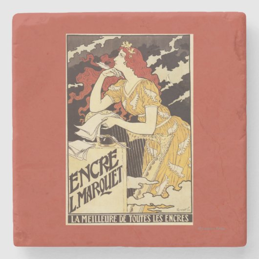 L. Marquet Inkの赤毛の女性及びハープ ストーンコースター (正面)