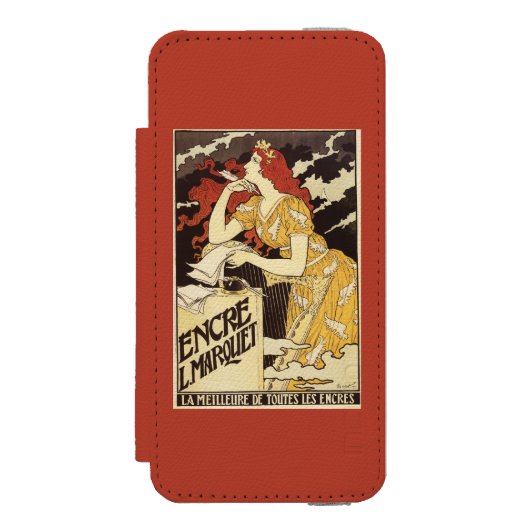 L. Marquet Inkの赤毛の女性及びハープ Incipio iPhoneウォレットケース (フォリオ 正面)