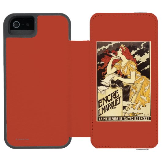 L. Marquet Inkの赤毛の女性及びハープ Incipio iPhoneウォレットケース (フォリオオープン)