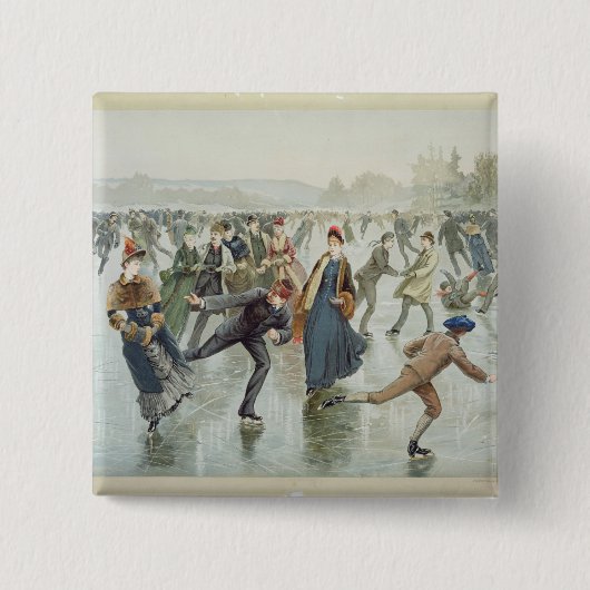 L. PrangおよびCo.が出版するスケートで滑ること 缶バッジ (正面)