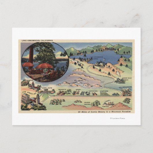 LAから湖までの詳細地図 ポストカード (正面)