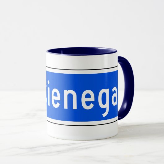 LaのCienega通り、ロサンゼルスのカリフォルニアの道路標識 マグカップ (正面右)