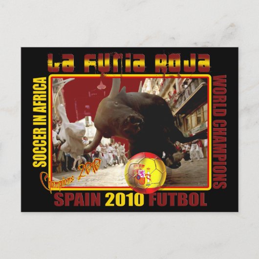 LaのFuria Rojaのスペイン人のBullのサッカーFutbol ポストカード (正面)