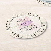 La Boca Golden Sheer Bow Bouquet Save-the-Date  ラウンドペーパーコースター (アングル)