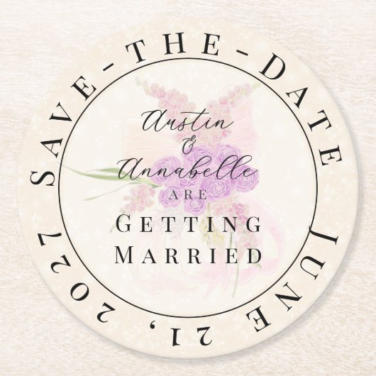 La Boca Golden Sheer Bow Bouquet Save-the-Date  ラウンドペーパーコースター (正面)