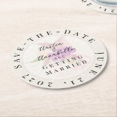 La Boca Golden Sheer Bow Bouquet Save-the-Date  ラウンドペーパーコースター (アングル)