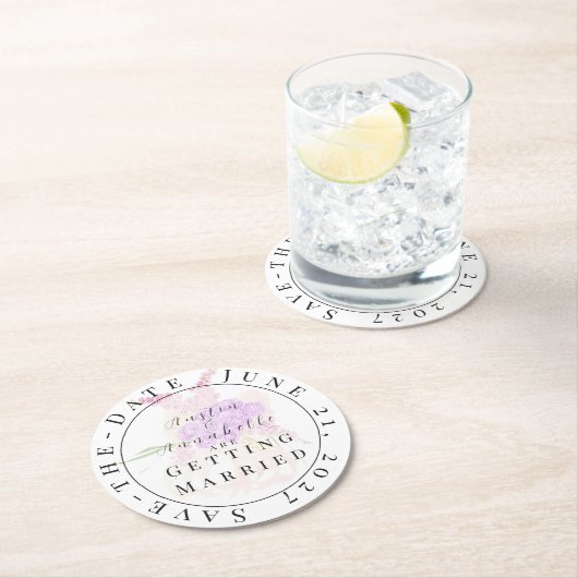 La Boca Rosa blush bow Save-the-Date coaster ラウンドペーパーコースター (インサイチュ)