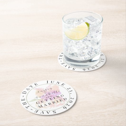 La Boca Rosa blush bow Save-the-Date coaster ラウンドペーパーコースター (インサイチュ)