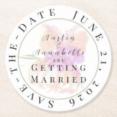 La Boca Rosa blush bow Save-the-Date coaster ラウンドペーパーコースター (正面)