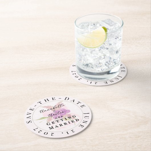 La Boca Vendretti pink Bow Bouquet Save-the-Date  ラウンドペーパーコースター (インサイチュ)