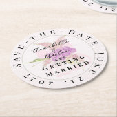 La Boca Vendretti pink Bow Bouquet Save-the-Date  ラウンドペーパーコースター (アングル)