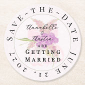 La Boca Vendretti pink Bow Bouquet Save-the-Date  ラウンドペーパーコースター (正面)