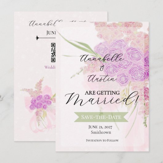 La Boca Vendretti Pink sheer bow Bouquet   招待状 (正面/裏面)