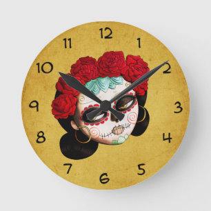 La Catrina - Dia de Los Muertos Girl ラウンド壁時計