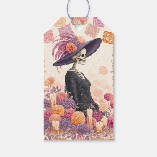 La Catrina Skeleton Lady Day of the Dead Decoupage ギフトタグ (正面)