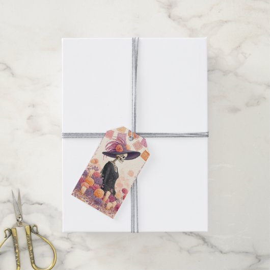 La Catrina Skeleton Lady Day of the Dead Decoupage ギフトタグ (より糸付き)