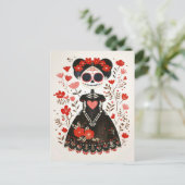 La Catrina with Flowers Whimsical Day of The Dead ポストカード (スタンド正面)