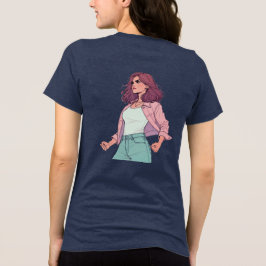 "LA CHICA BRAVA" 赤いTシャツ - 勇敢なラティーナのバックプリント トライブレンドTシャツ