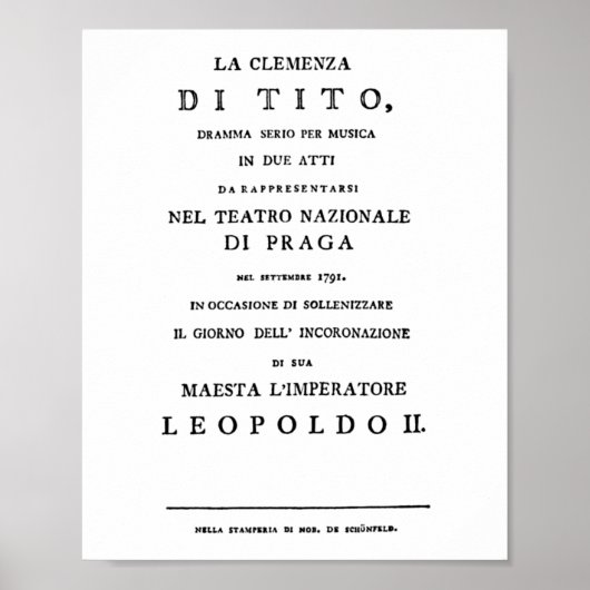 La Clemenza di Tito Librettoタイトルページ ポスター (正面)