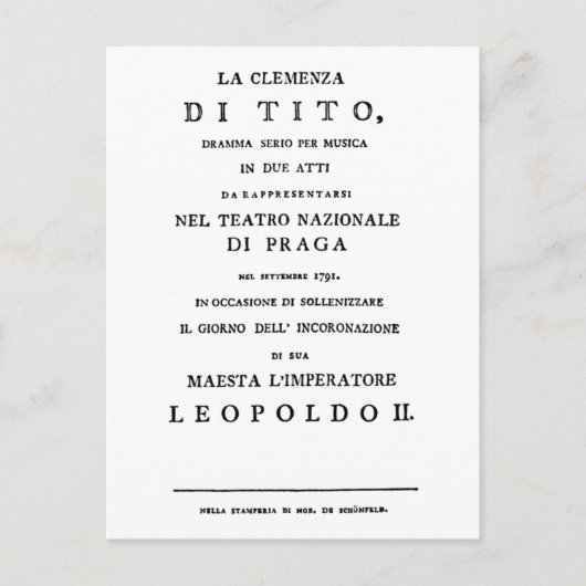 La Clemenza di Tito Librettoタイトルページ ポストカード (正面)