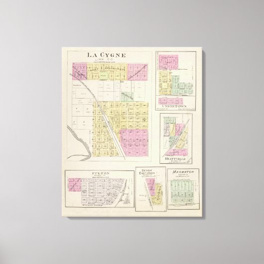 La Cygne, Uniontown, Hiattville, Fulton, Kansas キャンバスプリント (正面)