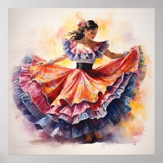 La Danza de Colores,民俗学,水彩画 ポスター (正面)