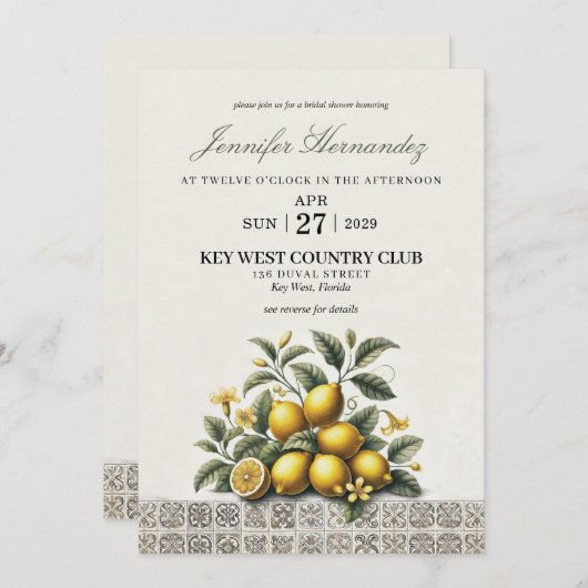 La Dolce Lemons Bridal Shower 招待状 (正面/裏面)