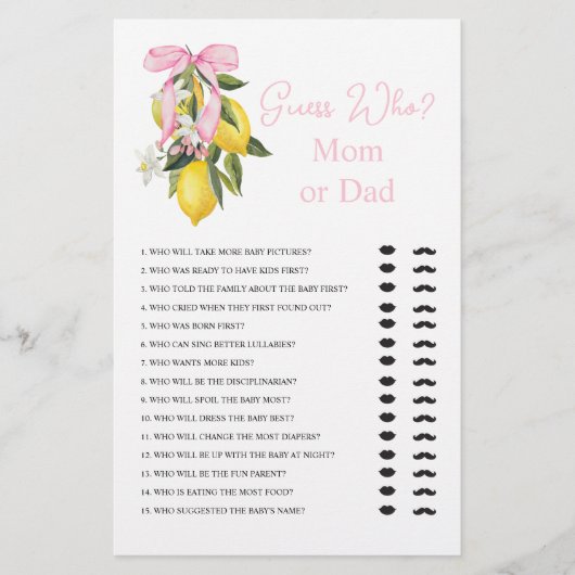 La dolce vitaレモンベビーシャワー誰がゲーム チラシ (正面)