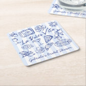La dolce vita blue Italian bridal shower favors スクエアペーパーコースター (アングル)