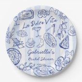La dolce vita blue stripes Italian bridal shower ペーパープレート (正面)