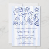 La dolce vita blue stripes Italian bridal shower 招待状 (正面)