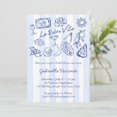 La dolce vita blue stripes Italian bridal shower 招待状 (スタンド正面)