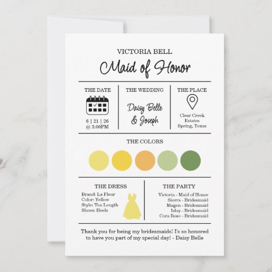 La Dolce Vita Bridesmaid情報カード 招待状 (正面)